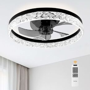 DAMINY Natural Solid Wood White and Gold 52 inch Ceiling Fan with Light,3 Blade Ceiling Fan with Light,6CCT,Low Profile Ceiling Fan with Light and Remote Control