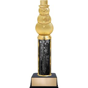 Customizable 11" Christmas Snowman Black Star Trophy Award, Engrave Now