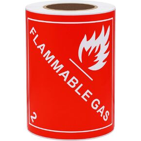 Hybsk Hazard Class 2 D.O.T. Flammable Gas Labels 4x4 Inch Square 100 Adhesive Labels