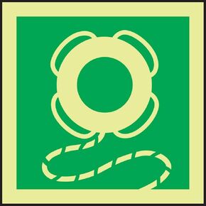 Accuform MLMR114GE Lumi-Glow Flex Adhesive IMO Sign, Legend "(Life Buoy with LINE)", 6" Height, 6" Length x 6" Width x 0.010" Thickness, Vinyl, Green on Glow