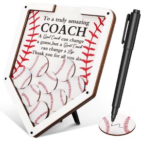 Qunclay Baseball Coach Signature Frame Thank You Coach Sign Gift with Wooden Baseball Chips Pen Thank Coach Baseball Plaque for Coach Birthday Retirement Party Christmas Gift