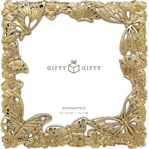 Square Butterfly Photo Frame / 5x5 In | For Tabletop Display | Perfect for Home Decor, Wedding, Vacation, Graduation, Or Any Milestone Photos (Gold)