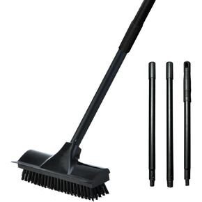 2 in 1 Floor Scrub Brush with Squeegee Small Push Broom Brush with Long Handle Stiff Bristle Brush for Cleaning for Tile Floor,Deck,Patio,Marble,Garage,Wall, Kitchen,Bathroom