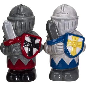 White And Black Knights Ceramic Salt and Pepper Shakers Set