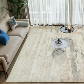 Andency Washable Area Rug 5x7, Modern Abstract Living Room Rugs, Non Slip Carpet for Bedroom Dining Room, Large Soft Satin Resistant Home Decor Rug, Beige