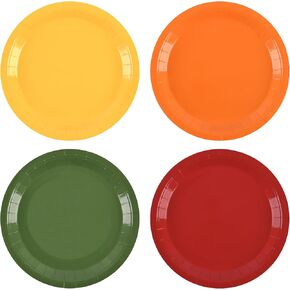 Fall Paper Plates Autumn Red Orange Yellow Green Round Party Plates 9 Inch Thanksgiving Solid Color Disposable Dessert Dinner Tableware for Holiday Picnic Catering Events Harvest Party Supplies (24)