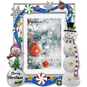 5x7 Christmas Picture Frame Santa Claus Sleigh Metal Photo Frame 2024 Merry Christmas Decorative Holiday Gifts Winter Style (Silver (2024))