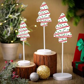 3 Pcs Christmas Wood Table Decor Tall Standing Wood Christmas Tree Rustic christmas tree cake Table Centerpiece Farmhouse Wooden Tree Centerpieces for for Indoor Office, Stocking Stuffers(Lovely)