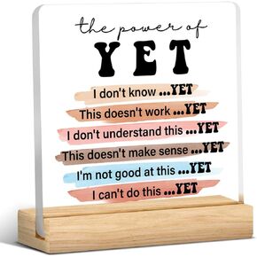 Mental Health Desk Decor Growth Mindset Acrylic Desk Plaque Sign the Power of Yet Clear Desk Decorative Sign for Therapy Office Classroom