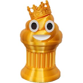 Znet3D King Poop Emoji Trophy - جائزة مبتكرة مصنوعة يدويًا مقاس 6 بوصات مع تصنيع إضافي، تصميم ذهبي حريري صلب، رموز تعبيرية متوجة، عيون وفم مطلية على عمود العمود - هدية أو جائزة مرحة وفريدة من نوعها