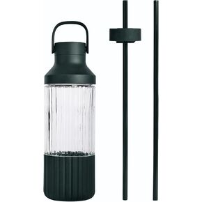 BEAST Health® Glass Water Bottle, 25 oz, Borosilicate Glass, Leak-Proof, Reusable Straw System, Portable Carry Cap, BPA-Free, Dishwasher Safe (Forest Green)