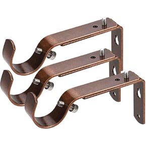 Curtain Rod Bracket Set of 3 for 1 Or 1 1/8 Inch Rods, Adjustable - Coffee