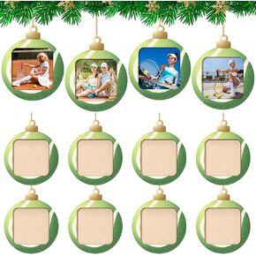 12 Pcs Sports Ornaments for Christmas Tree Decorations Personalized Soccer Picture Holder Ornament Wooden Picture Frames Photo Ornament Xmas Gifts for Sports Player Team Keepsake