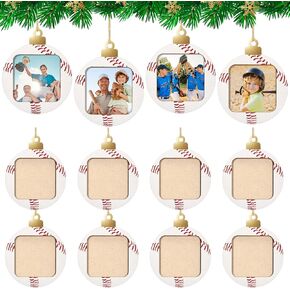 12 Pcs Sports Ornaments for Christmas Tree Decorations Personalized Soccer Picture Holder Ornament Wooden Picture Frames Photo Ornament Xmas Gifts for Sports Player Team Keepsake