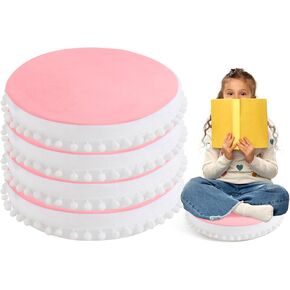 Round Floor Pillow for Kids, Circle Floor Pillows Set of 4 Big Floor Pillows for Children Classroom 15 Inch, Large Cute Seat Cushion Reading Nook Preschool Playroom Nursery Canopy