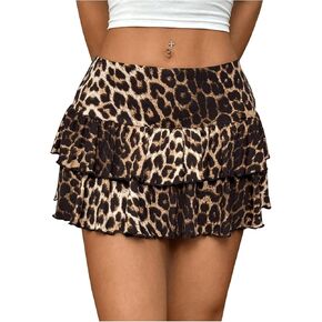 SOLY HUX Women's Summer High Waist A Line Mini Skirts Ruffle Layered Flowy Skater Skirts