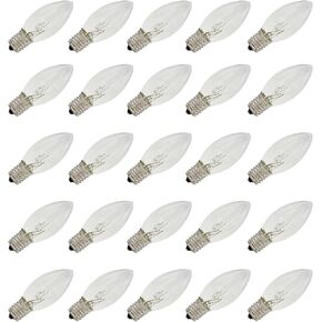Creative Hobbies 25 Pack C9 Clear Blinking Replacement Bulbs for Christmas Lights, E17 C9 Intermediate Base, Random Blinking, 7 Watt, Cool White, Transparent, Cool White