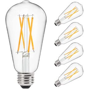 Ascher Vintage LED Edison Bulbs 60 Watt Equivalent, Eye Protection Led Bulb with 95+ CRI, Bright Warm White 2700K, Non-Dimmable, ST58 Antique LED Filament Bulbs, E26 Medium Base, Pack of 6