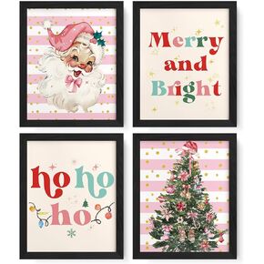 JXREQ Pink Christmas Wall Art Prints 8x10 Unframed, Vintage Pink Christmas Wall Decor Set of 4, Pink Christmas Decor, Christmas Decorations for Home Kitchen Living Room Bedroom in Saudi Arabia