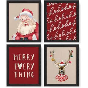 JXREQ Pink Christmas Wall Art Prints 8x10 Unframed, Vintage Pink Christmas Wall Decor Set of 4, Pink Christmas Decor, Christmas Decorations for Home Kitchen Living Room Bedroom