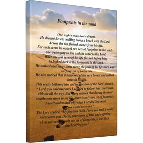 Footprints In The Sand Painting Poem Poster Classic Framed Canvas Wall Art For Home Bedroom Office Living Room Decor 12x16 Inches.