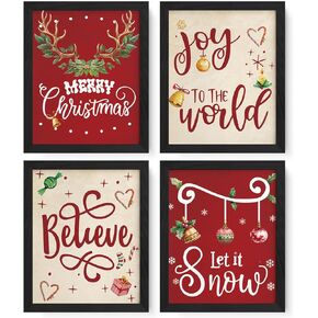 JXREQ Pink Christmas Wall Art Prints 8x10 Unframed, Vintage Pink Christmas Wall Decor Set of 4, Pink Christmas Decor, Christmas Decorations for Home Kitchen Living Room Bedroom