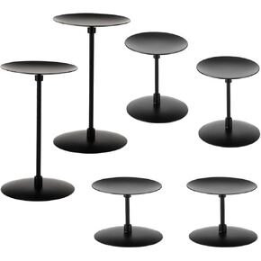 QWORK Elegant Black 3 Pillar Candle Holders Stand, Sturdy Metal Wrought Iron Centerpieces with Matte Finish, 2 Set