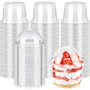 Zezzxu 50 Pack 7 oz Clear Plastic Cups with Dome Lids, PET Disposable Dessert Cups, Party Serving Cups for Banana Puddings, Parfaits, Fruit, Ice Creams, Snacks