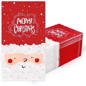 Whaline 100 Pack Merry Christmas Paper Napkins Cute Santa Claus Pattern Disposable Napkins Red White lunch Dinner Decorative Napkins for Christmas Holiday Party Supplies, 6.5 x 6.5 Inch