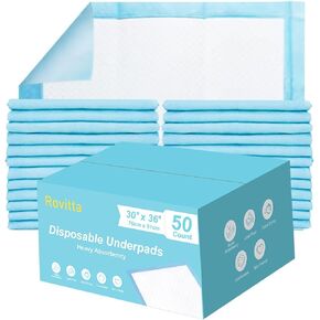 Rovitta 50 Count 30" x 36" Heavy Absorbency Disposable Underpads, Baby, Dog & Adults Disposable Bed Pads, Leakproof Quick Drying, Disposable Incontinence Pads, Multi-use