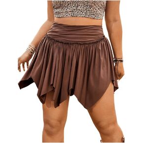 Verdusa Women's Plus Size High Waist Asymmetrical Hem Pleated Mini Skirt Y2K Skort