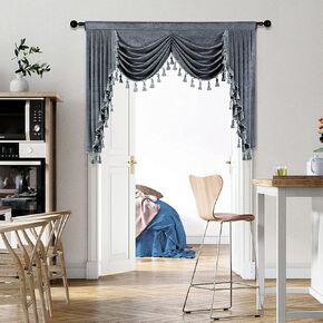 ELKCA Thick Grey Chenille Window Curtains Valance for Living Room Swag Waterfall Valance for Bedroom,Rod Pocket (W59inch, 1 Panel)