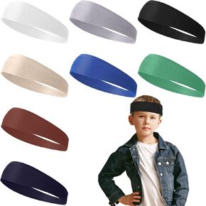 Sibba Sweat Bands Headbands 8 PCS Stretchy Running Headband Football Sweatband Baseball Headwear Athletic Bandana Sports Fan Headband Headpiece Workout Soccer Wicking Bands Youth Men Christmas Party