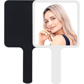 Handheld Mirror, 2pcs Hand Mirror with Handle, Travel Cosmetic Mirror Portable Mirror for Shaving Makeup Salon, Compact Mirror Size - 6.3 x 3.5 inch