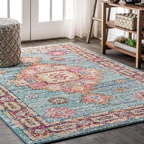 JONATHAN Y BMF100A-4 Bohemian Flair Boho Vintage Traditional Medallion Indoor Area-Rug Floral Easy-Cleaning High Traffic Bedroom Kitchen Living Room Non Shedding, 4 ft x 6 ft, Blue/Red