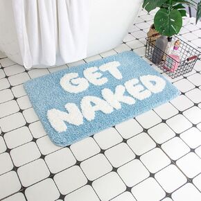 Blue Get Naked Bath Mats for Bathroom Cozy Fluffy Letters Bath Rugs Absorbent Non Slip Bathtub Mat Chic Bathroom Decor Soft Shaggy Bathroom Rugs Mats Machine Washable 20x31.5 inch