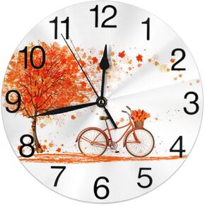 شجرة الخريف KiuLoam وساعة حائط مستديرة للدراجة، تعمل بالبطارية الصامتة غير الموقوتة، سهلة القراءة للطلاب والمكتب والمدرسة وديكور المنزل على مدار الساعة (حجم واحد، شجرة الخريف مع دراجة) in Kuwait