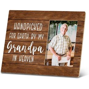 SRADMO In Memory of Grandpa,Pregnancy Announcement Picture Frame,Memorial Sympathy Gifts for Loss of Grandpa,Hand Picked for Earth by My Grandpa in Heaven 10x8 inch Wooden Tabletop Photo Frame