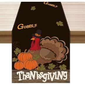 Black Turkey Thanksgiving Table Runner Cloth Burlap Fall Table Decoration for Home Kitchen Dining Dinner Indoor Holiday Farmhouse Decor 13x90 Inch