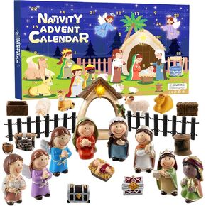 Nativity Advent Calendar 2024 for Kids, 24pcs Resin Nativity Scene Figurines Set for Kids Boys Girls Toddlers Christmas Advent Countdown Calendar Christian Religious Gifts