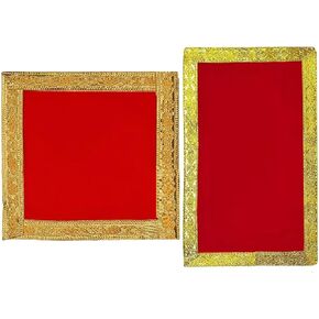 Red Velvet Aasan Puja/Pooja Cloth Idol God for Multipurpose Home Mandir Temple Prayer Meditation Bhagwan Chowki Diwali Decorations Item Article & Gifting Set of 2