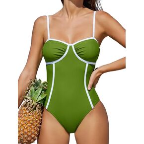 CUPSHE Women's One Piece Swimsuit Bathing Suit Back Tie Cutout Sweetheart Neck Color Block Cheeky Swimwear