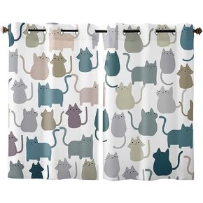 Blackout Window Curtains 63 Inch Length 2 Panels Set, Cartoon Lovely Cat Print Grommet Top Window Curtain for Living Room/Bedroom/Kitchen, Simple Thermal Insulated Drapes 42x63 Inch