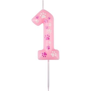 Dog Paw Birthday Candle, Pink Dog Paw Print Themed Birthday Candle Cute Numeral Birthday Cake Topper for Boy Girl Pet Birthday Decoration Party Supplies (Number 2)