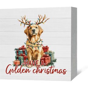Christmas Golden Retriever Dog Wood Box Sign Decor, Golden Retriever Gifts, Merry Christmas Dog Wooden Box Sign, Have a Golden Christmas Lights Decoration for Home Office Desk Shelf Decor in Saudi Arabia