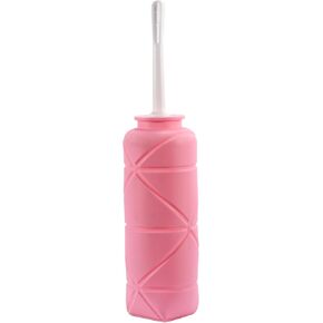 Foldable Compact Silicone Douche Bottle, Reusable Travel Douche Kit, 24 FL Oz Capacity, Pink