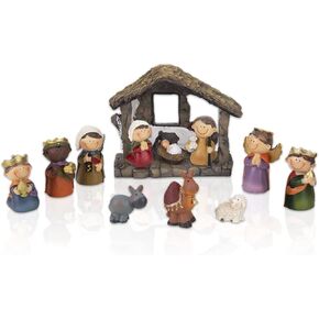 Christmas Small Nativity Set Figurine, 11 Pc Hand Resin Craft Statue Nativity Scene Indoor,Baby Jesus Holy Family Statue Figurines, Nativity Sets for Christmas Indoor