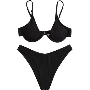 Verdusa Women's 2 Piece Triangle Bikini High Cut Bathing Suit Swimsuit