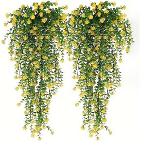 Elegant 4 Pcs Artificial Hanging Plants - Lifelike UV Resistant Faux Flowers Vine Fake Ferns for Indoor and Outdoor Spring Summer Wedding Party Patio Balcony Decor