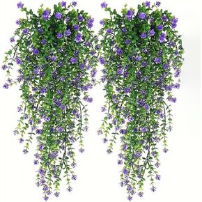 Elegant 4 Pcs Artificial Hanging Plants - Lifelike UV Resistant Faux Flowers Vine Fake Ferns for Indoor and Outdoor Spring Summer Wedding Party Patio Balcony Decor